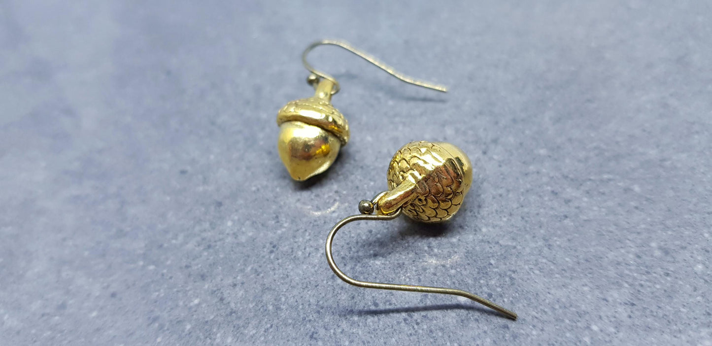 Large Acorn Earrings, Hypoallergenic Ear Wires, Fall Earrings, Gold Acorn Earrings, Autumn Earrings