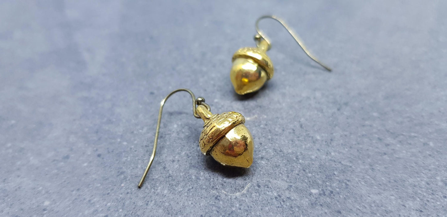 Large Acorn Earrings, Hypoallergenic Ear Wires, Fall Earrings, Gold Acorn Earrings, Autumn Earrings