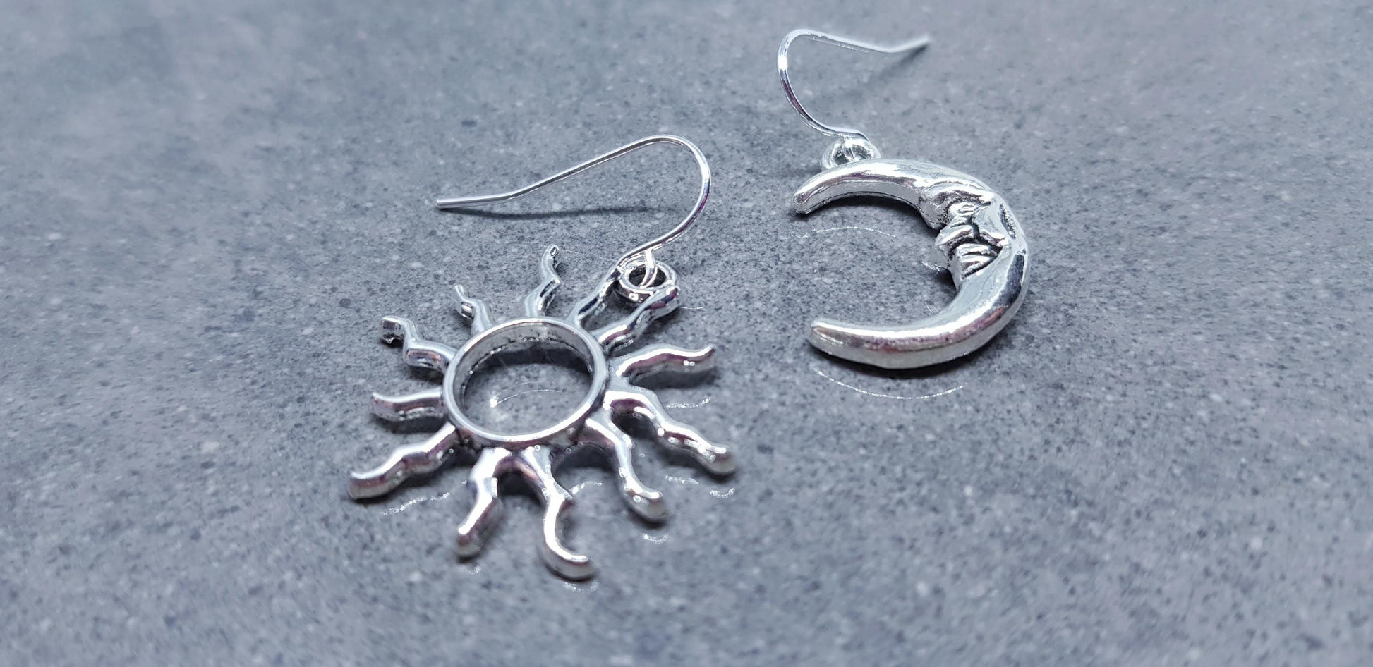 Sun and Moon Earrings, Hypoallergenic Ear Wires, Sterling Silver Ear Wires, Celestial Earrings, Crescent Moon Earrings, Sun Earrings