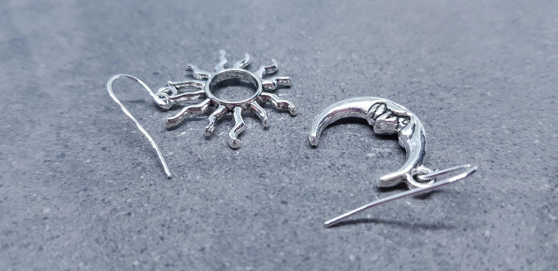 Sun and Moon Earrings, Hypoallergenic Ear Wires, Sterling Silver Ear Wires, Celestial Earrings, Crescent Moon Earrings, Sun Earrings