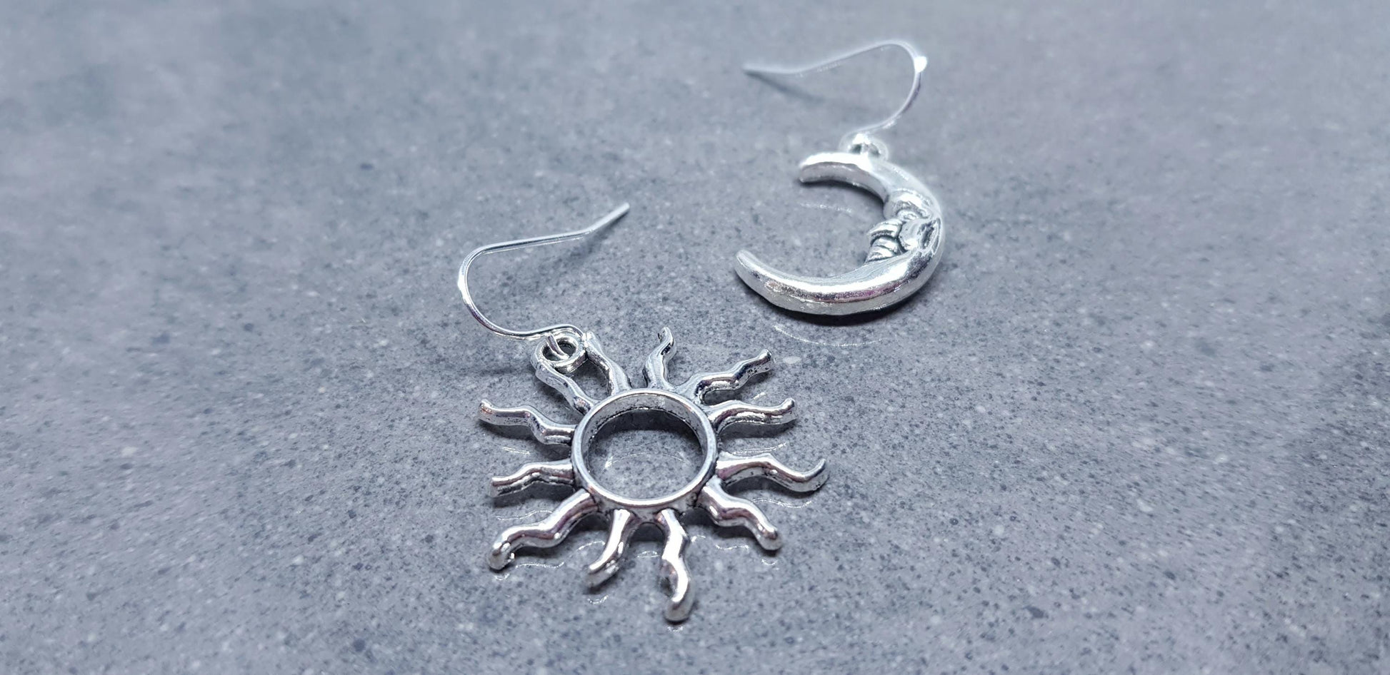 Sun and Moon Earrings, Hypoallergenic Ear Wires, Sterling Silver Ear Wires, Celestial Earrings, Crescent Moon Earrings, Sun Earrings