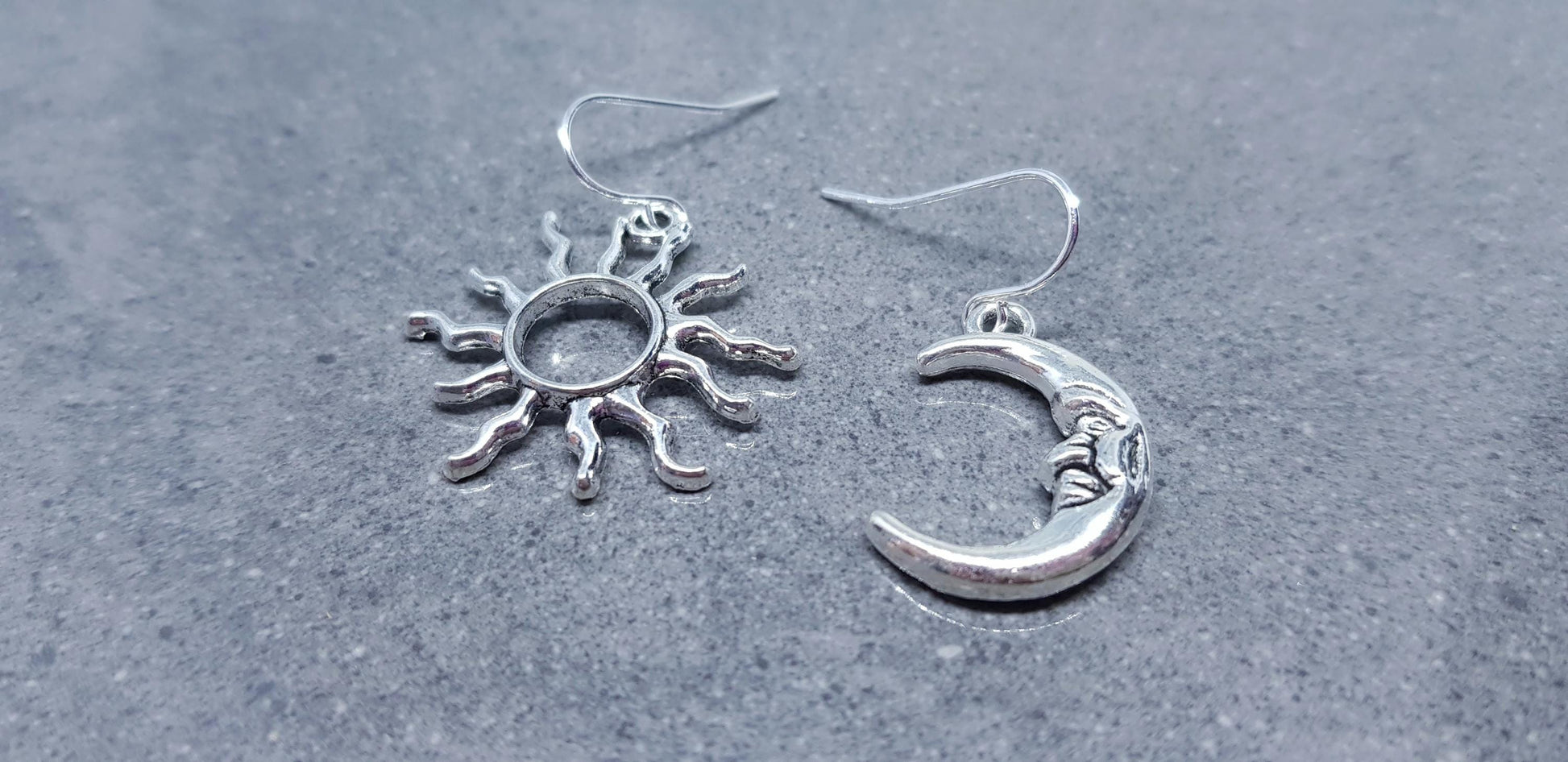 Sun and Moon Earrings, Hypoallergenic Ear Wires, Sterling Silver Ear Wires, Celestial Earrings, Crescent Moon Earrings, Sun Earrings