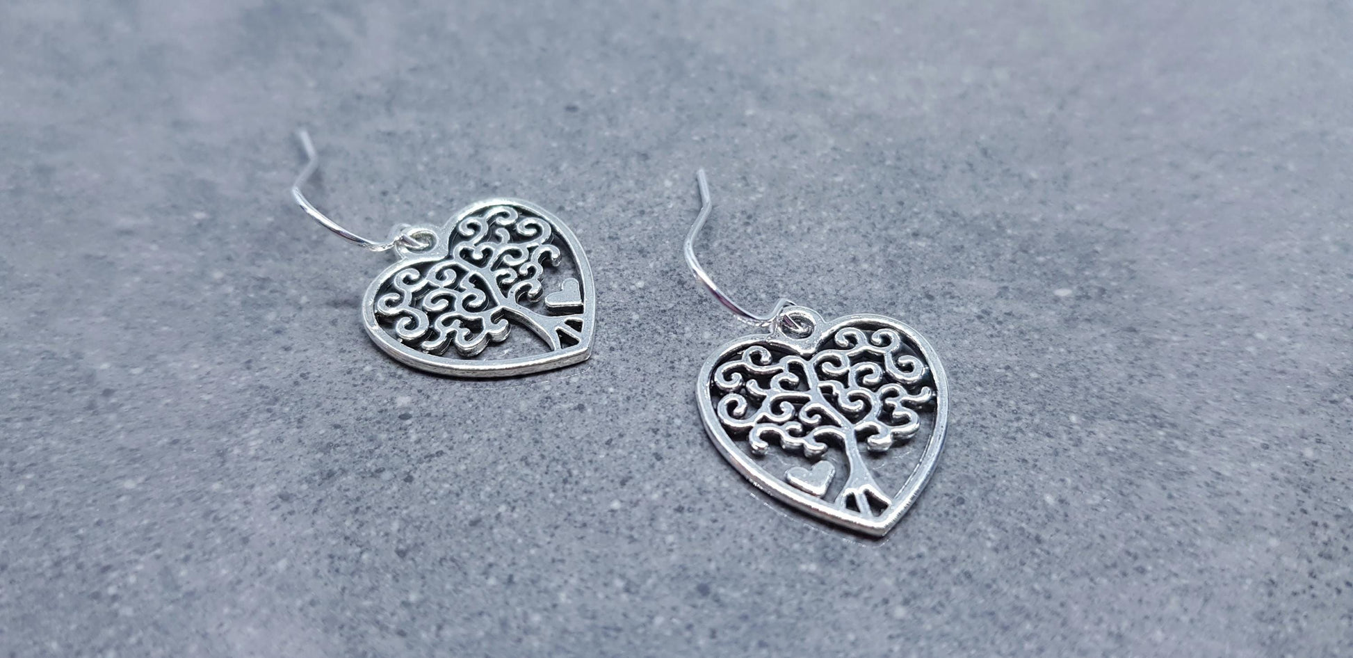 Heart Tree of Life Earrings, Hypoallergenic Ear Wires, 925 Sterling Silver Hooks, Silver Plated Hooks