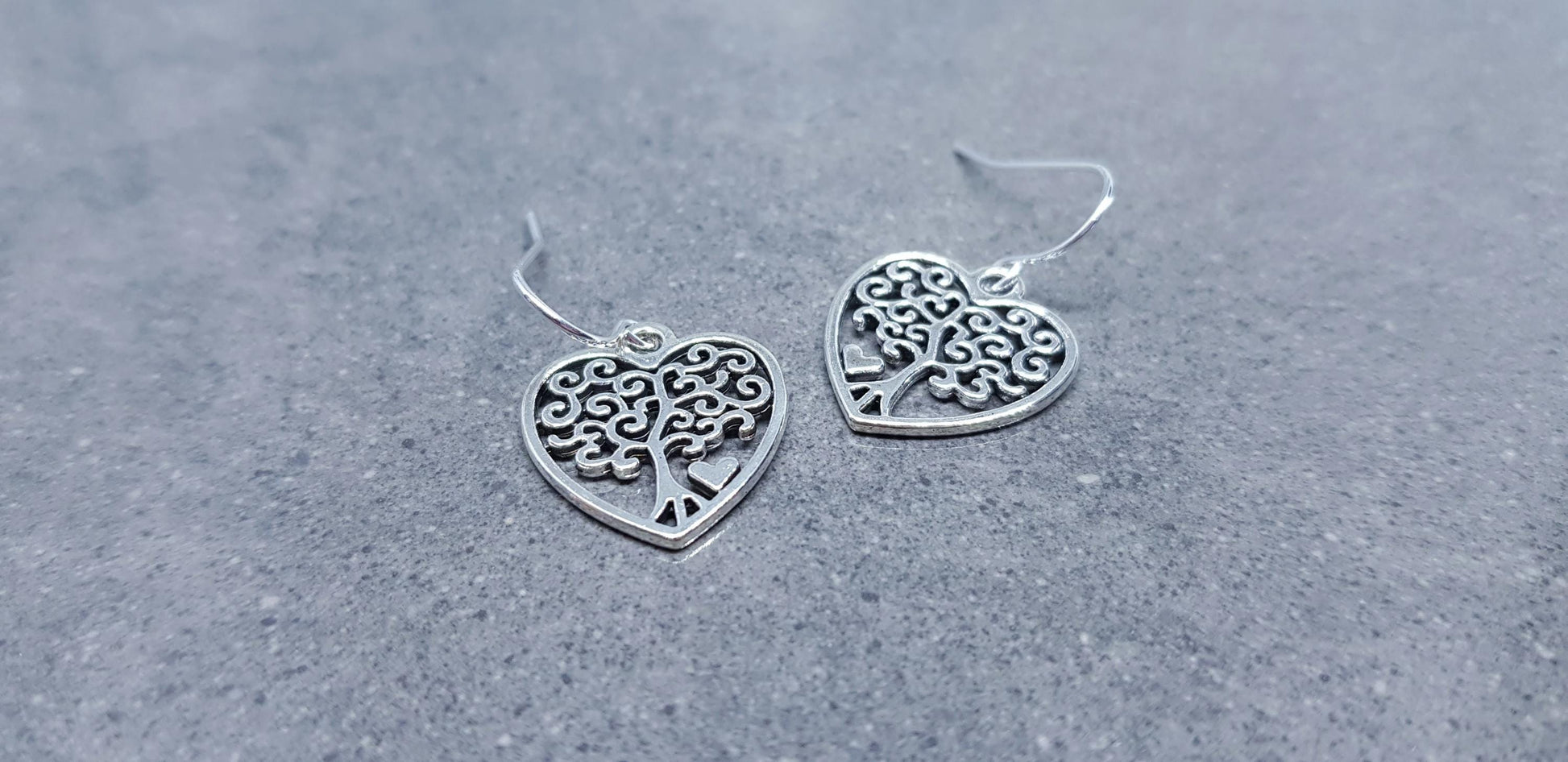 Heart Tree of Life Earrings, Hypoallergenic Ear Wires, 925 Sterling Silver Hooks, Silver Plated Hooks