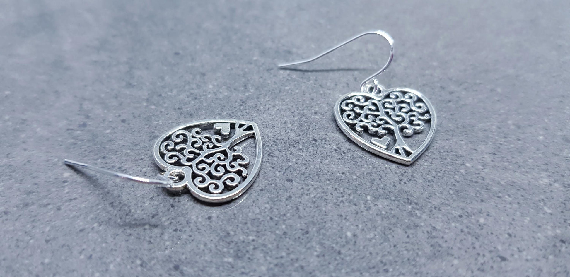 Heart Tree of Life Earrings, Hypoallergenic Ear Wires, 925 Sterling Silver Hooks, Silver Plated Hooks