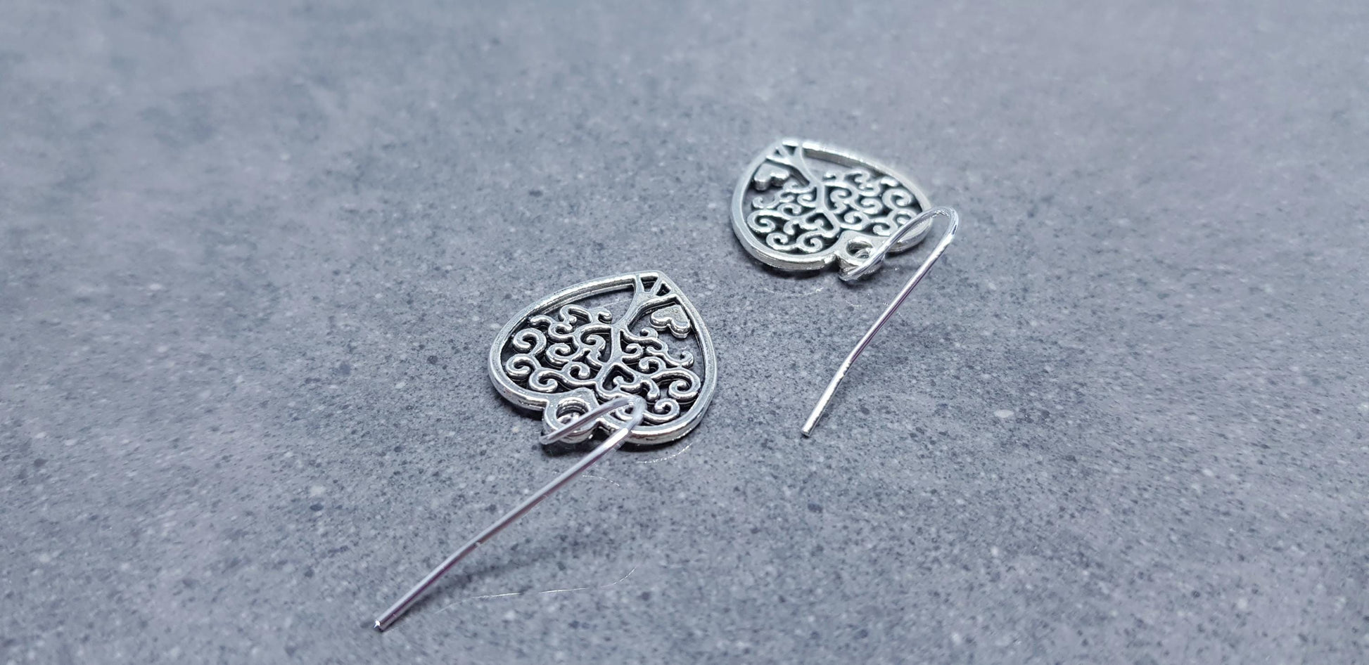 Heart Tree of Life Earrings, Hypoallergenic Ear Wires, 925 Sterling Silver Hooks, Silver Plated Hooks