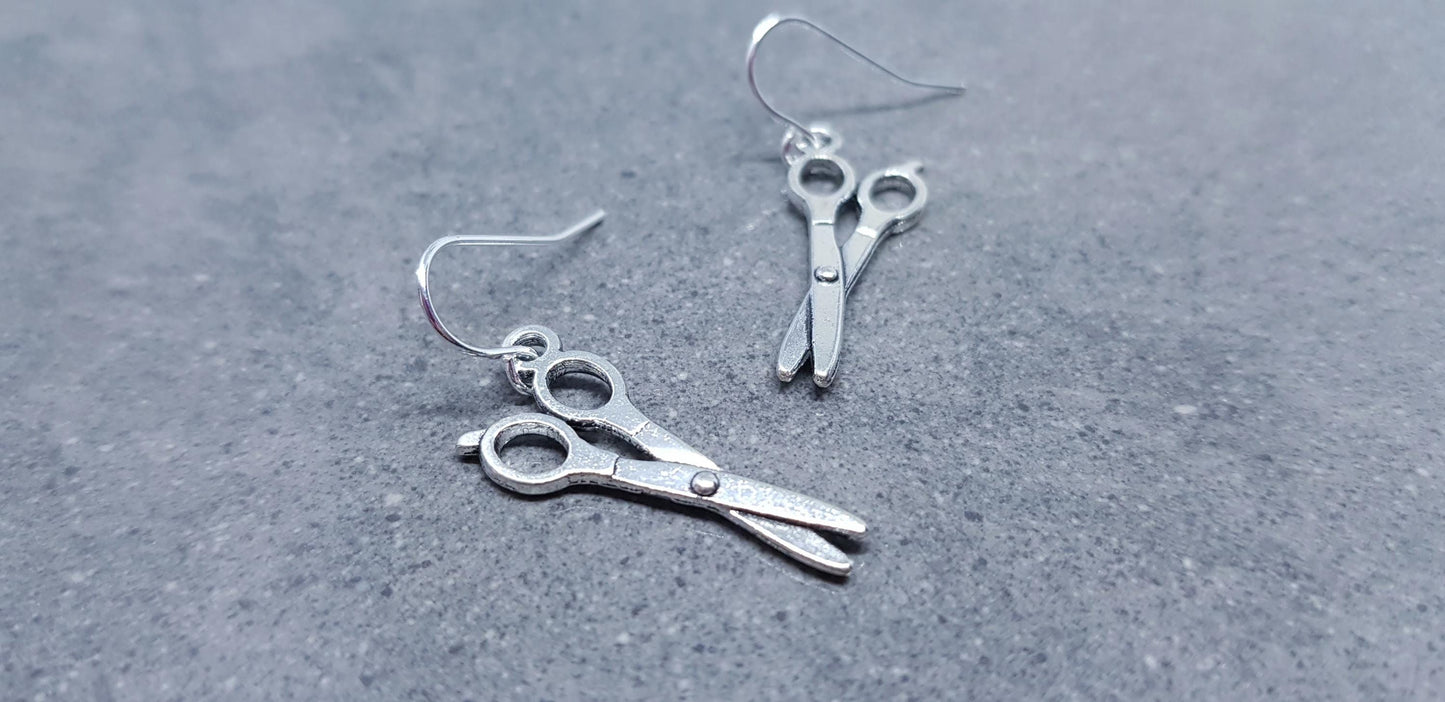 Scissors Earrings, Hypoallergenic Ear Wires, 925 Sterling Silver Hooks, Silver Plated Hooks, Sewers Earrings, Hairdressers Jewellery