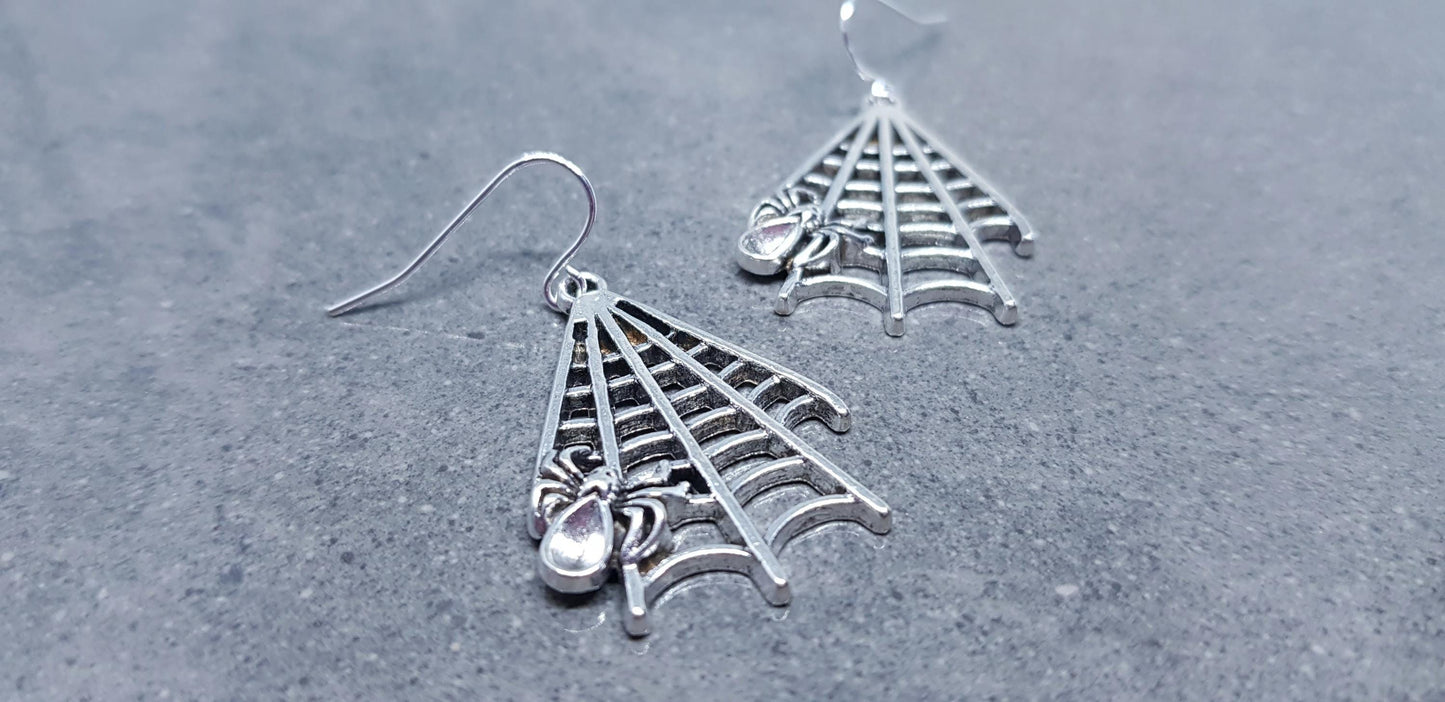Spider Web Earrings, Hypoallergenic Ear Wires, Cob Web Earrings, Gothic Earrings, Spider Earrings