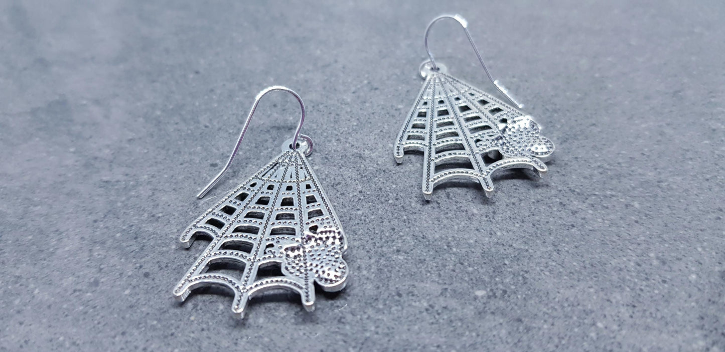 Spider Web Earrings, Hypoallergenic Ear Wires, Cob Web Earrings, Gothic Earrings, Spider Earrings