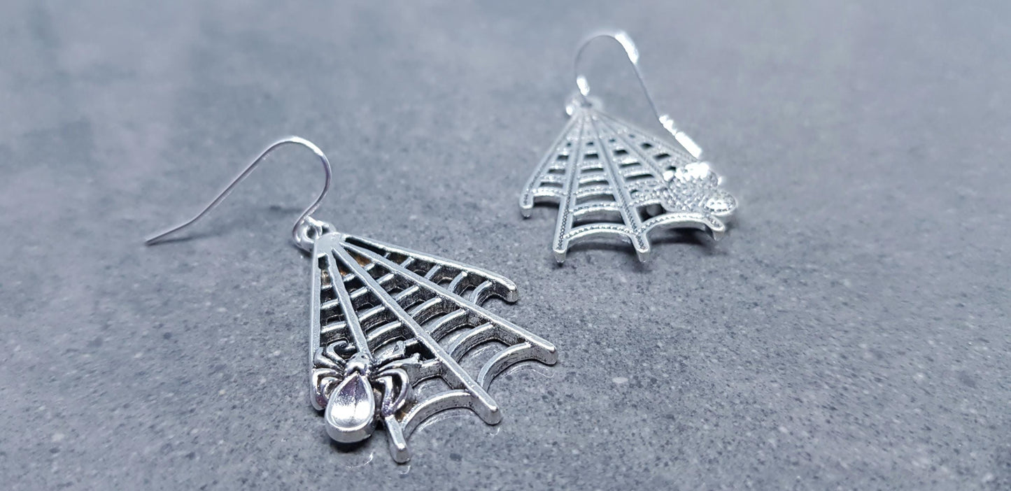 Spider Web Earrings, Hypoallergenic Ear Wires, Cob Web Earrings, Gothic Earrings, Spider Earrings