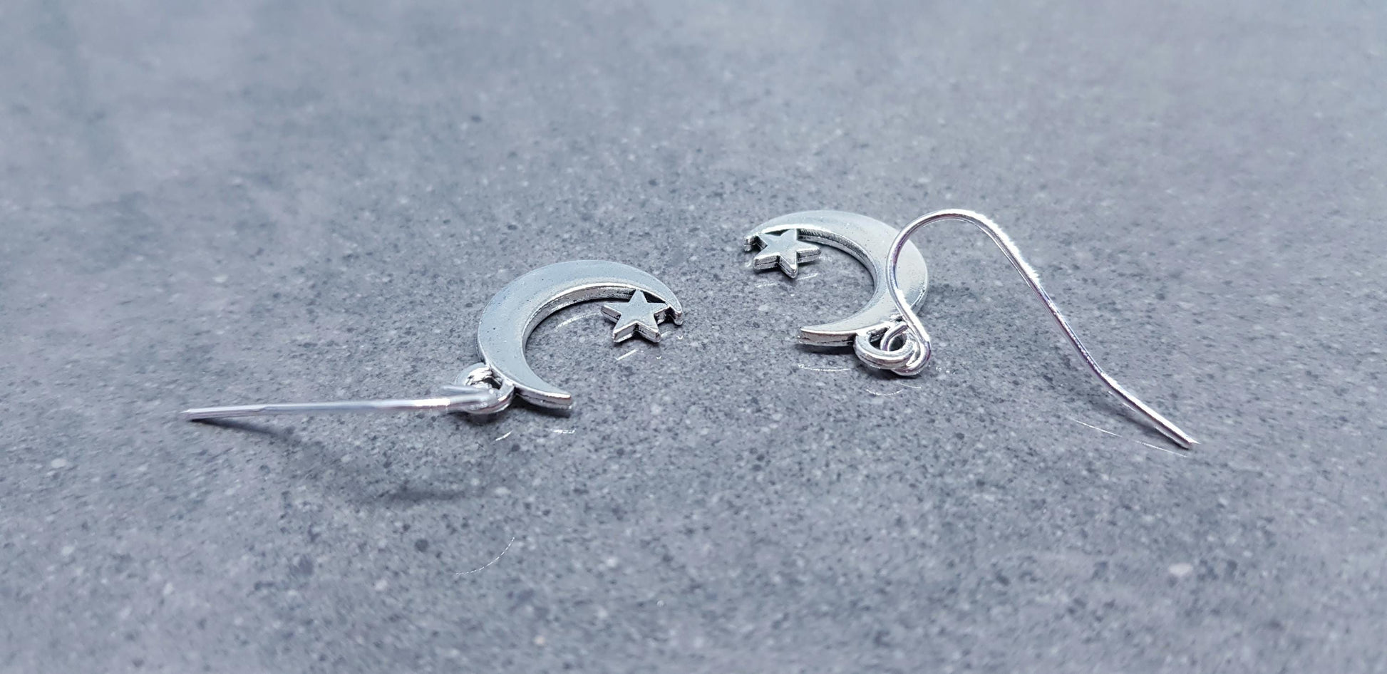 Crescent Moon and Star Earrings, Hypoallergenic Ear Wires, Star Earrings, Crescent Moon Earrings