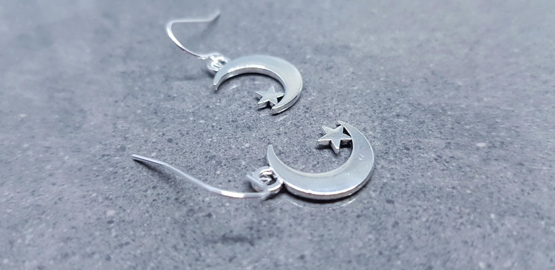 Crescent Moon and Star Earrings, Hypoallergenic Ear Wires, Star Earrings, Crescent Moon Earrings