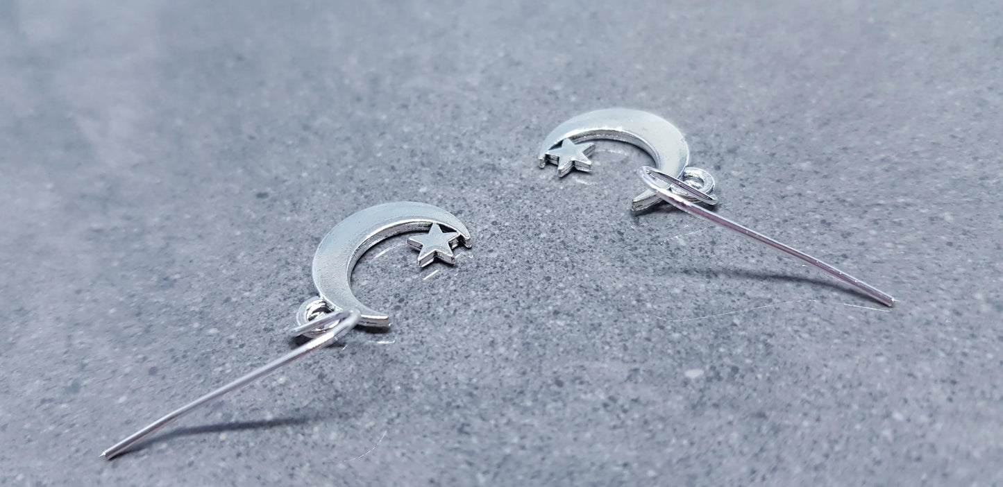Crescent Moon and Star Earrings, Hypoallergenic Ear Wires, Star Earrings, Crescent Moon Earrings