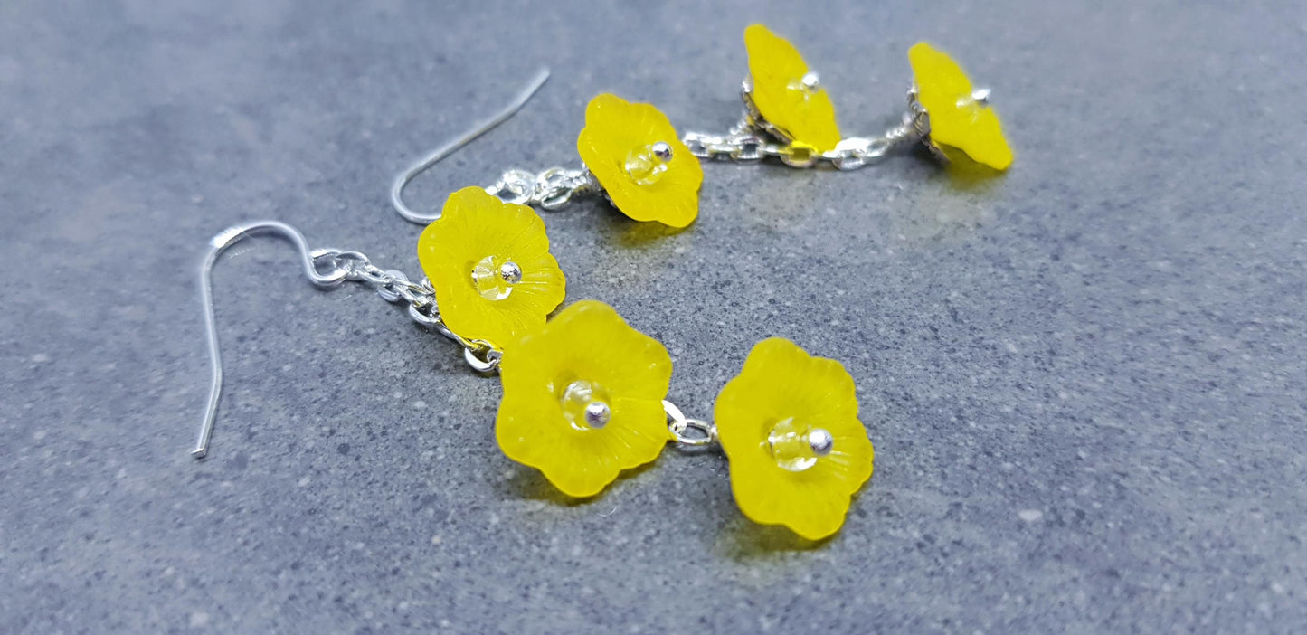 Flower Earrings, Hypoallergenic Ear Wires, Yellow Earrings, Boho Jewelry, Simple Vintage Earrings