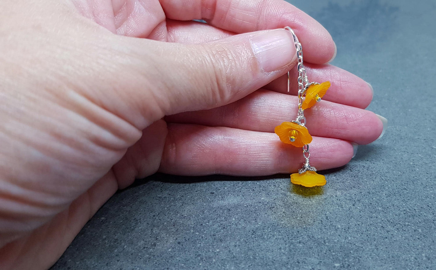 Flower Earrings, Hypoallergenic Ear Wires, Orange Earrings, Boho Jewelry, Simple Vintage Earrings