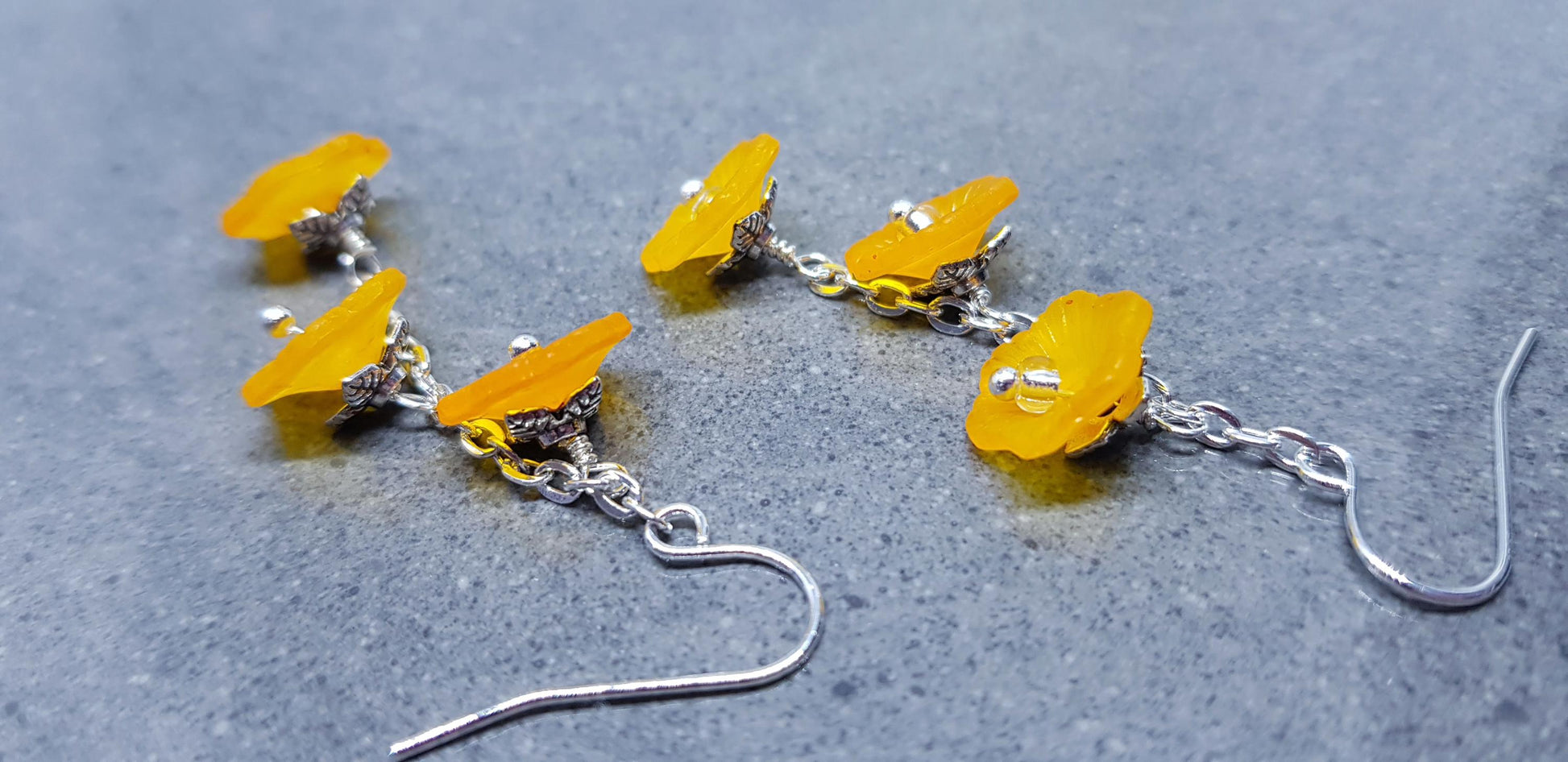 Flower Earrings, Hypoallergenic Ear Wires, Orange Earrings, Boho Jewelry, Simple Vintage Earrings