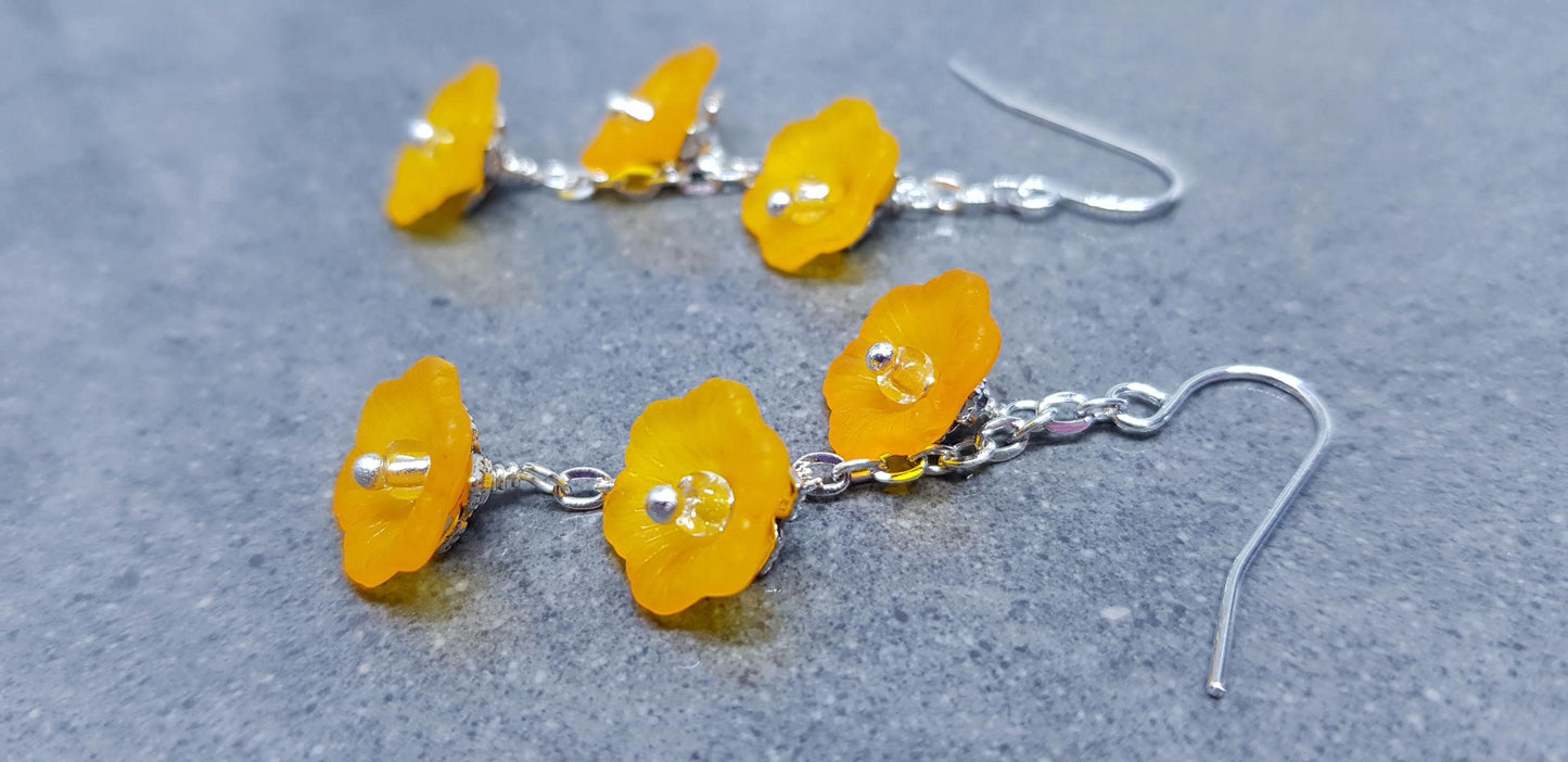 Flower Earrings, Hypoallergenic Ear Wires, Orange Earrings, Boho Jewelry, Simple Vintage Earrings