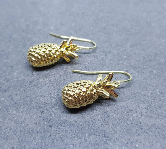 Gold Pineapple Earrings, Hypoallergenic Ear Wires, Pineapple Lovers, Fruit Earrings, Novelty Earrings