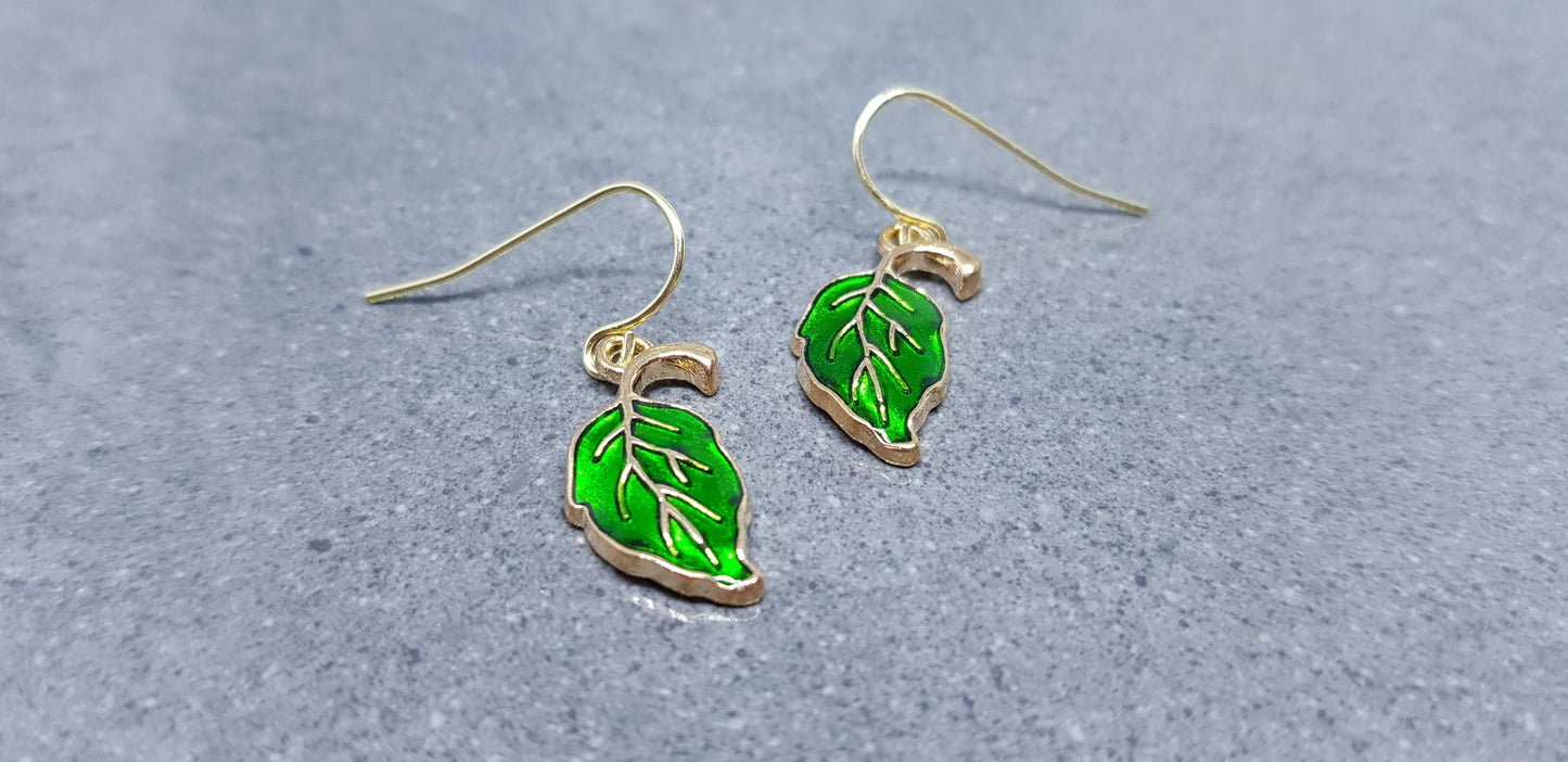 Leaf Earrings, Choice of Ear Wires, Autumn Leaves, Choice of Colours, Coral, Green, Golden, Gold Plated Jewellery
