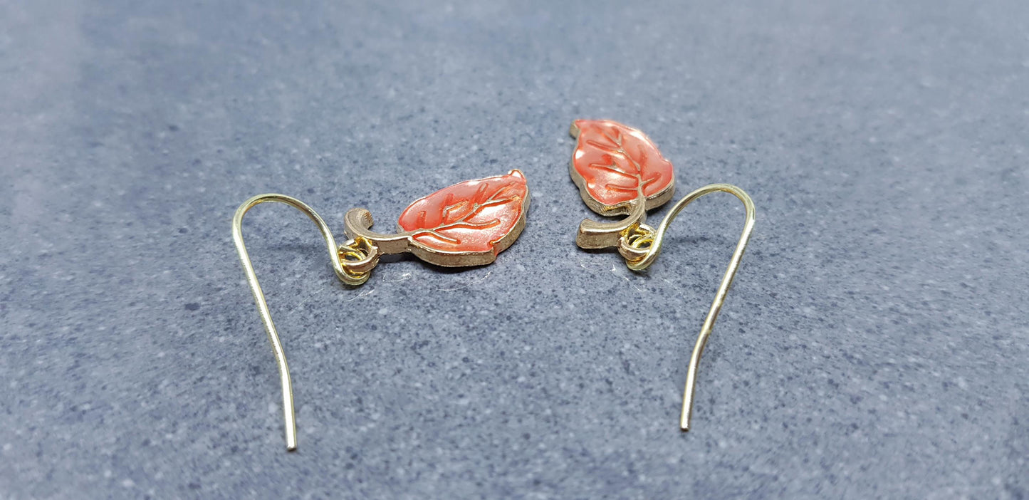 Leaf Earrings, Choice of Ear Wires, Autumn Leaves, Choice of Colours, Coral, Green, Golden, Gold Plated Jewellery