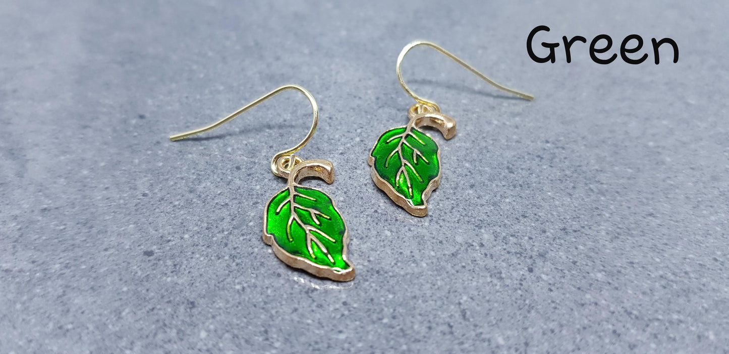 Leaf Earrings, Choice of Ear Wires, Autumn Leaves, Choice of Colours, Coral, Green, Golden, Gold Plated Jewellery