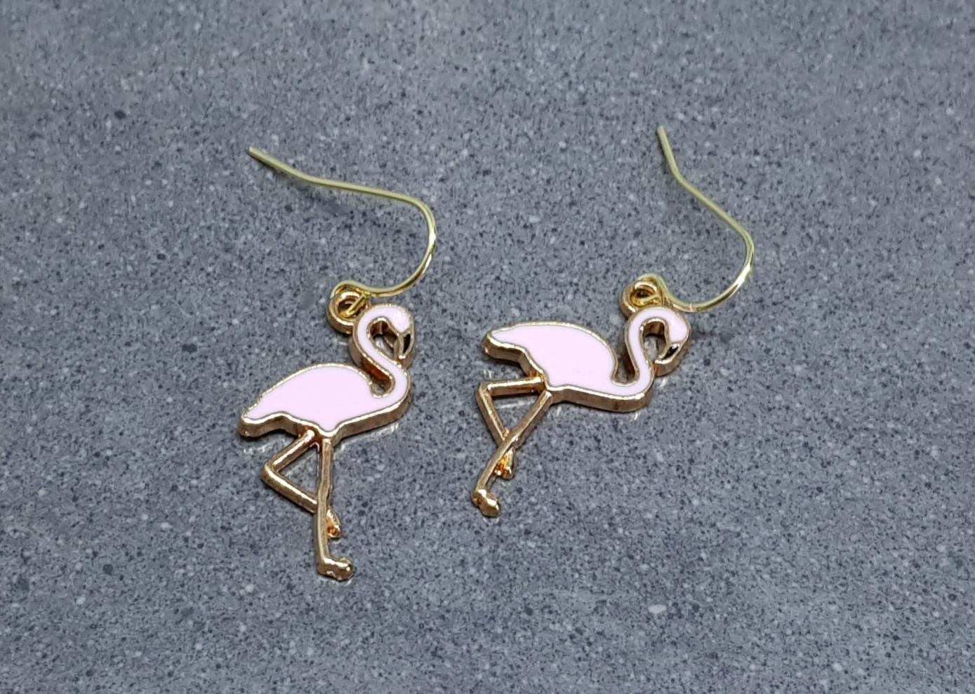 Pink Flamingo Earrings, Hypoallergenic Ear Wires, Pink Earrings
