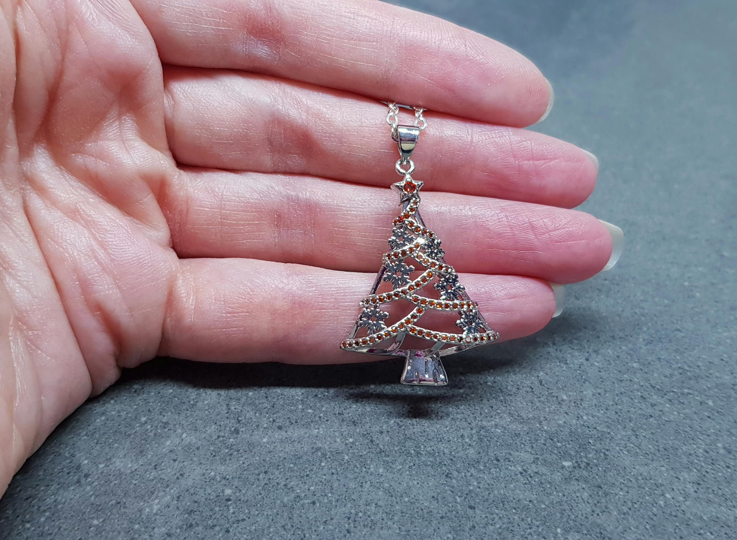 Christmas Tree Necklace, Brass Micro Pave Cubic Zirconia Pendant, Christmas Necklace, Festive Jewellery, Silver Christmas Tree