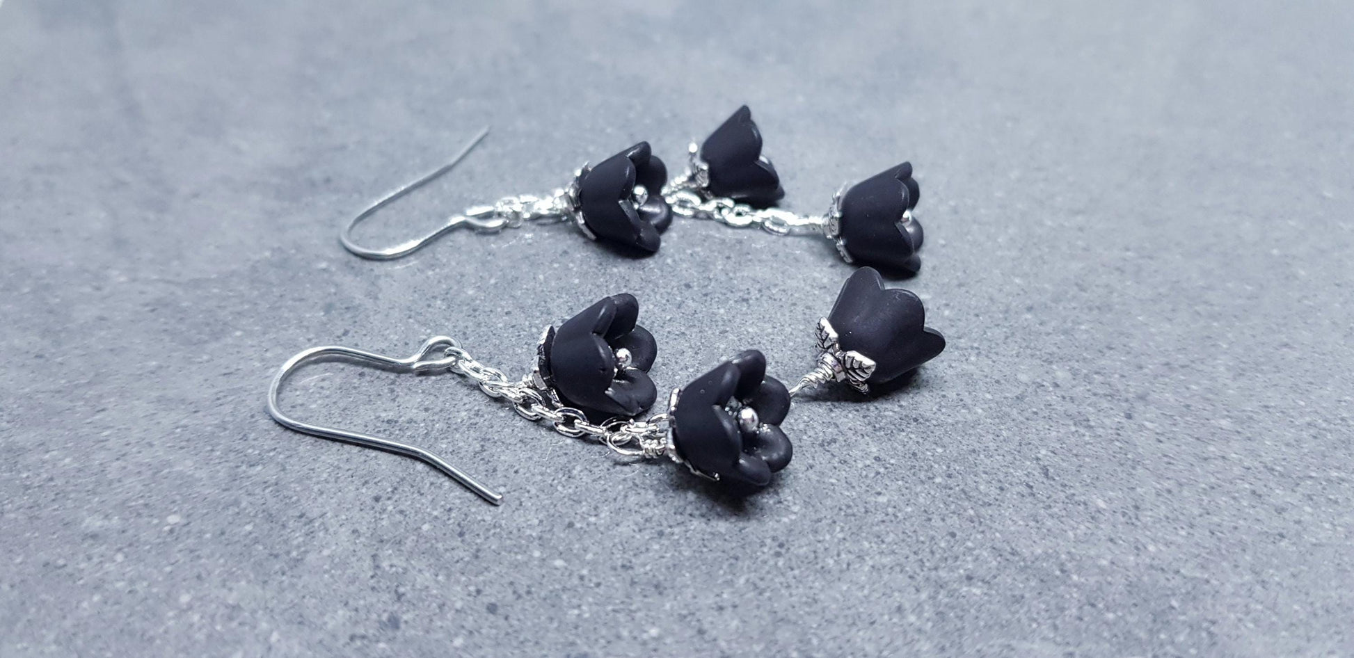 Flower Earrings, Hypoallergenic Ear Wires, Black Earrings, Boho Jewelry, Simple Vintage Earrings