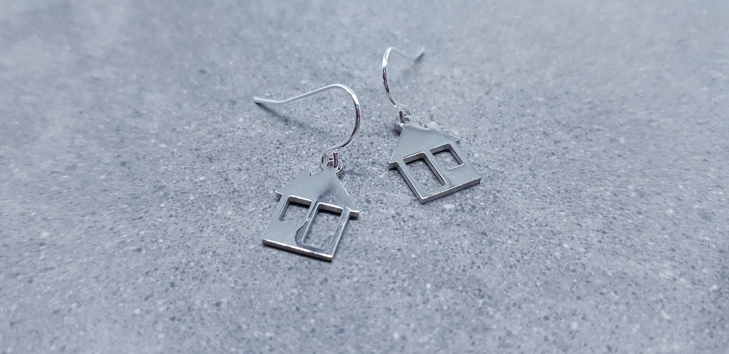 House Earrings, Hypoallergenic Ear Wires, Family Home Earrings, New Home Gifts, Gold Stainless Steel Earrings, Gift for her