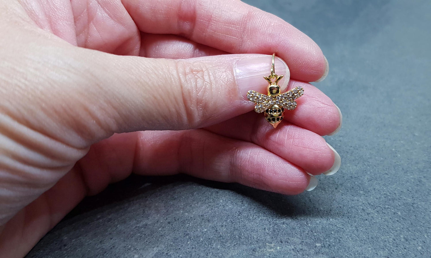 Bee Earrings, Hypoallergenic Ear Wires, Bumble Bee Earrings, Gold Earrings, Bee Lovers Earrings, Cubic Zirconia Earrings