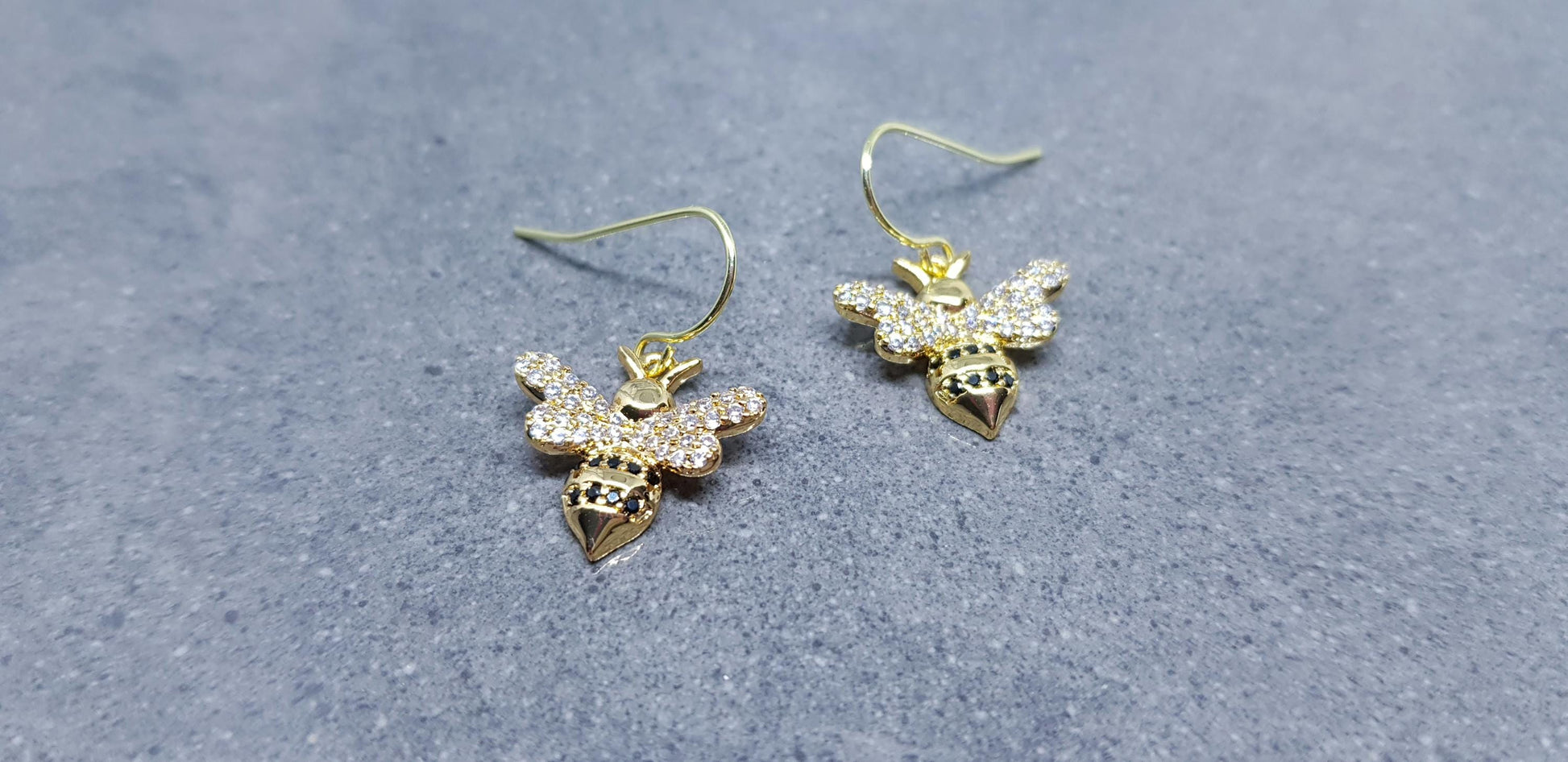 Bee Earrings, Hypoallergenic Ear Wires, Bumble Bee Earrings, Gold Earrings, Bee Lovers Earrings, Cubic Zirconia Earrings