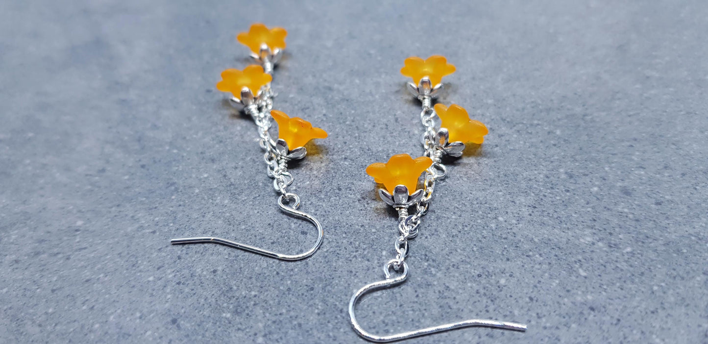 Flower Earrings, Hypoallergenic Ear Wires, Orange Earrings, Boho Jewelry, Simple Vintage Earrings