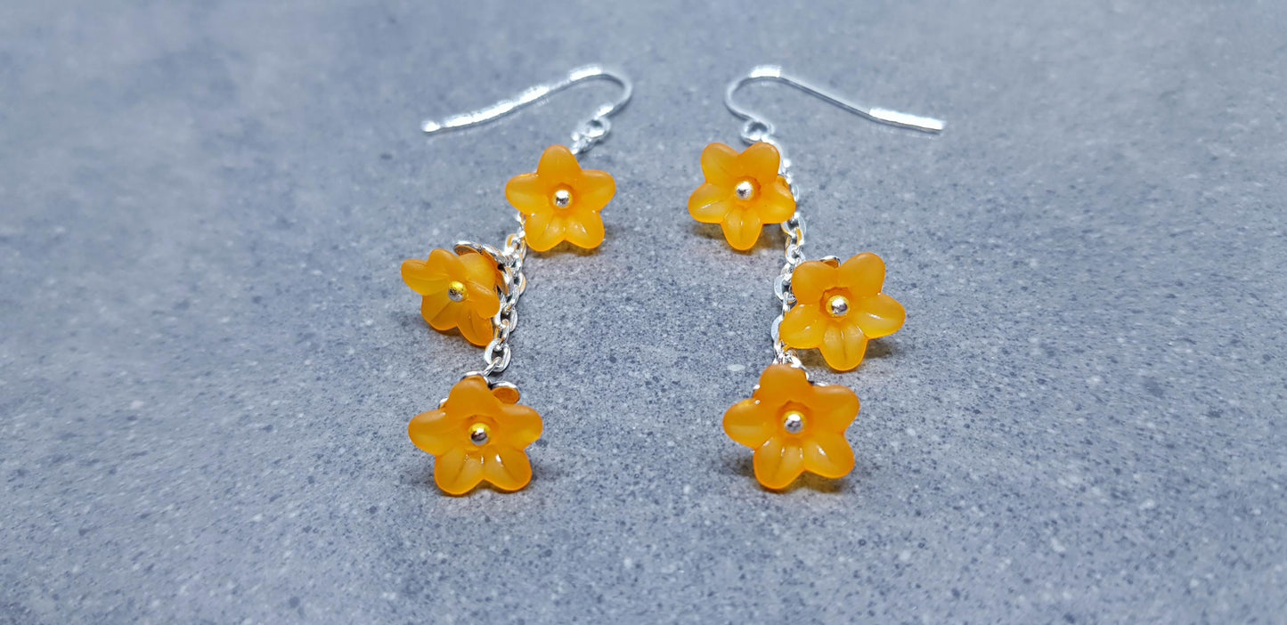 Flower Earrings, Hypoallergenic Ear Wires, Orange Earrings, Boho Jewelry, Simple Vintage Earrings