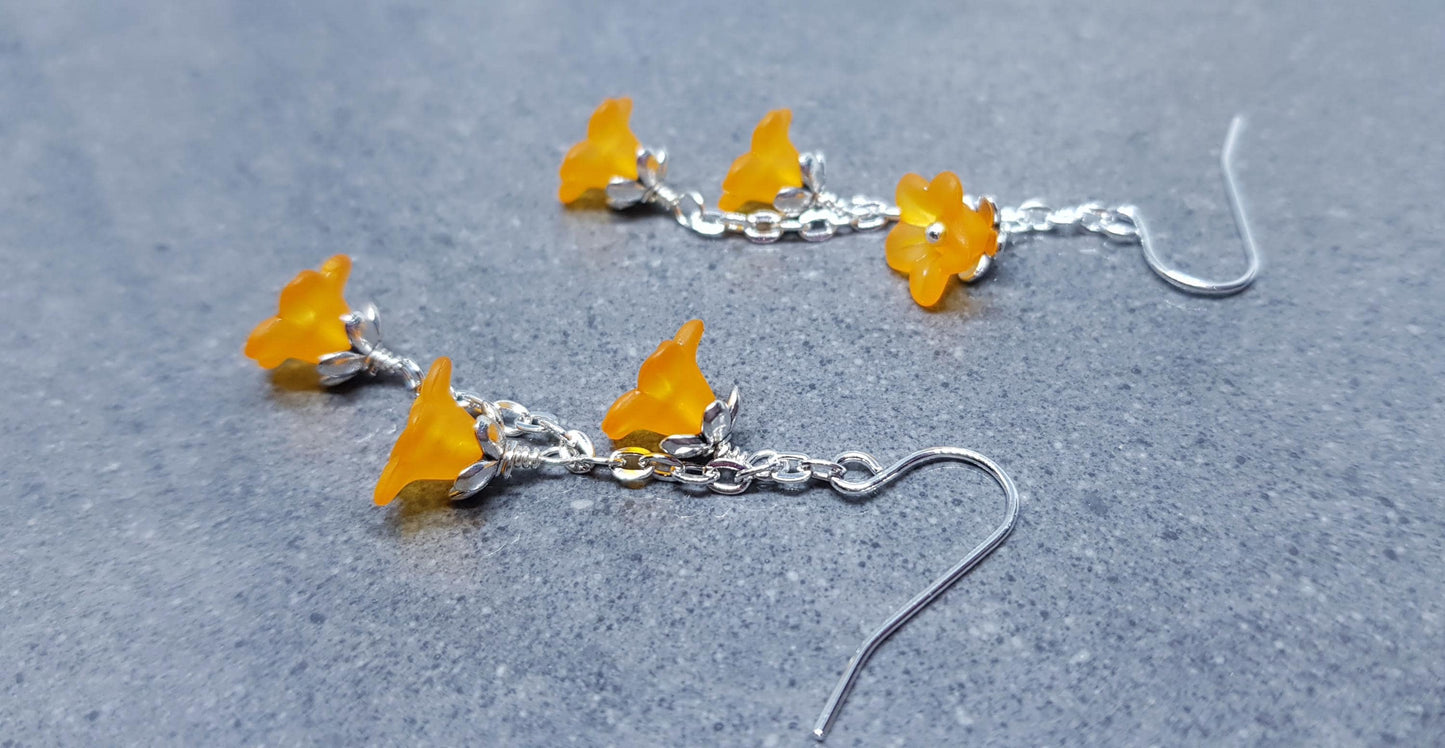 Flower Earrings, Hypoallergenic Ear Wires, Orange Earrings, Boho Jewelry, Simple Vintage Earrings