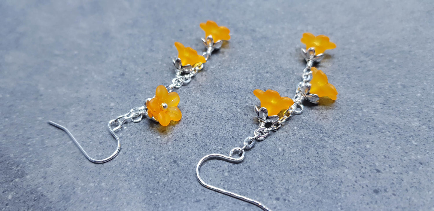 Flower Earrings, Hypoallergenic Ear Wires, Orange Earrings, Boho Jewelry, Simple Vintage Earrings