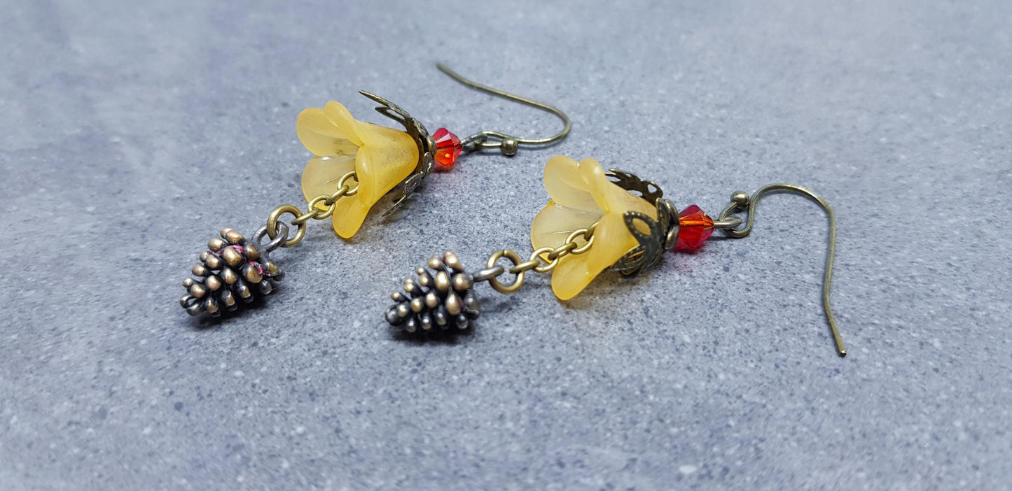 Autumn Flower Earrings, Hypoallergenic Ear Wires, Pinecone Earrings, Seasonal Earrings, Autumn/Fall Jewellery, PRIMERO Crystals®