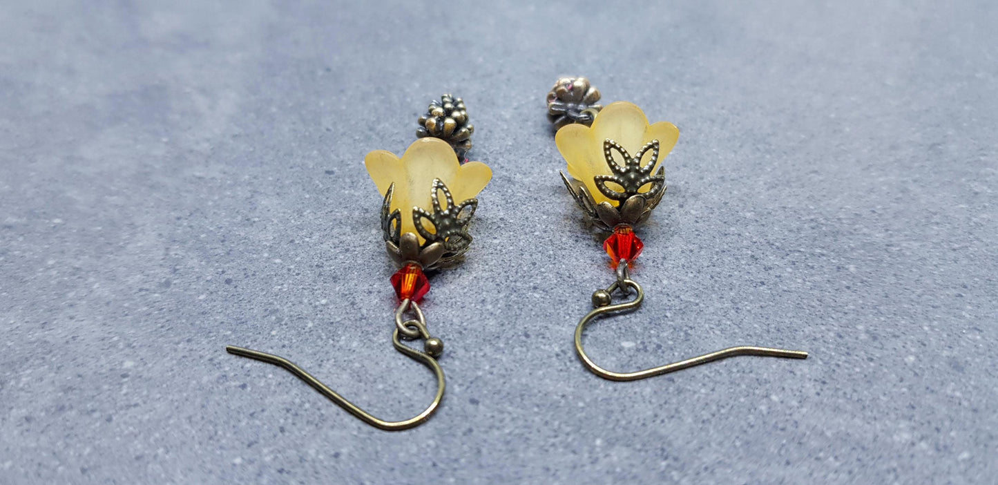 Autumn Flower Earrings, Hypoallergenic Ear Wires, Pinecone Earrings, Seasonal Earrings, Autumn/Fall Jewellery, PRIMERO Crystals®