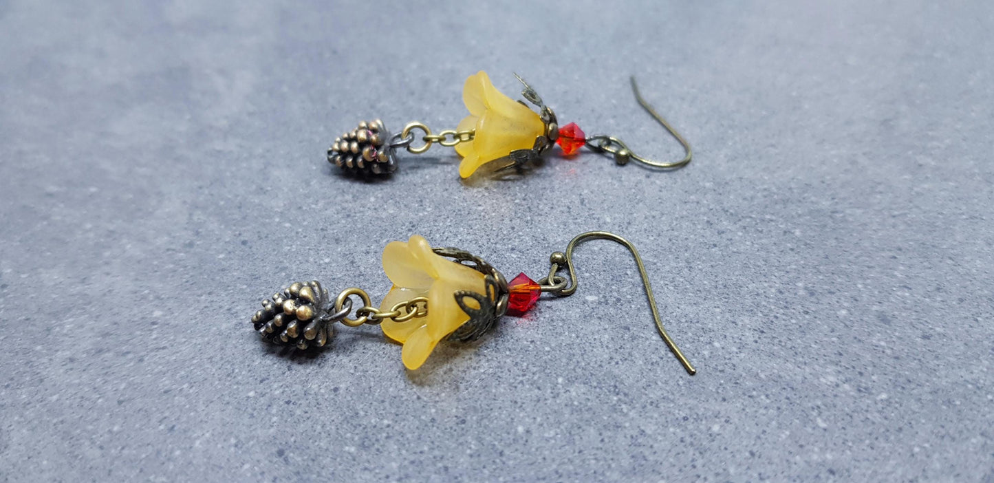 Autumn Flower Earrings, Hypoallergenic Ear Wires, Pinecone Earrings, Seasonal Earrings, Autumn/Fall Jewellery, PRIMERO Crystals®