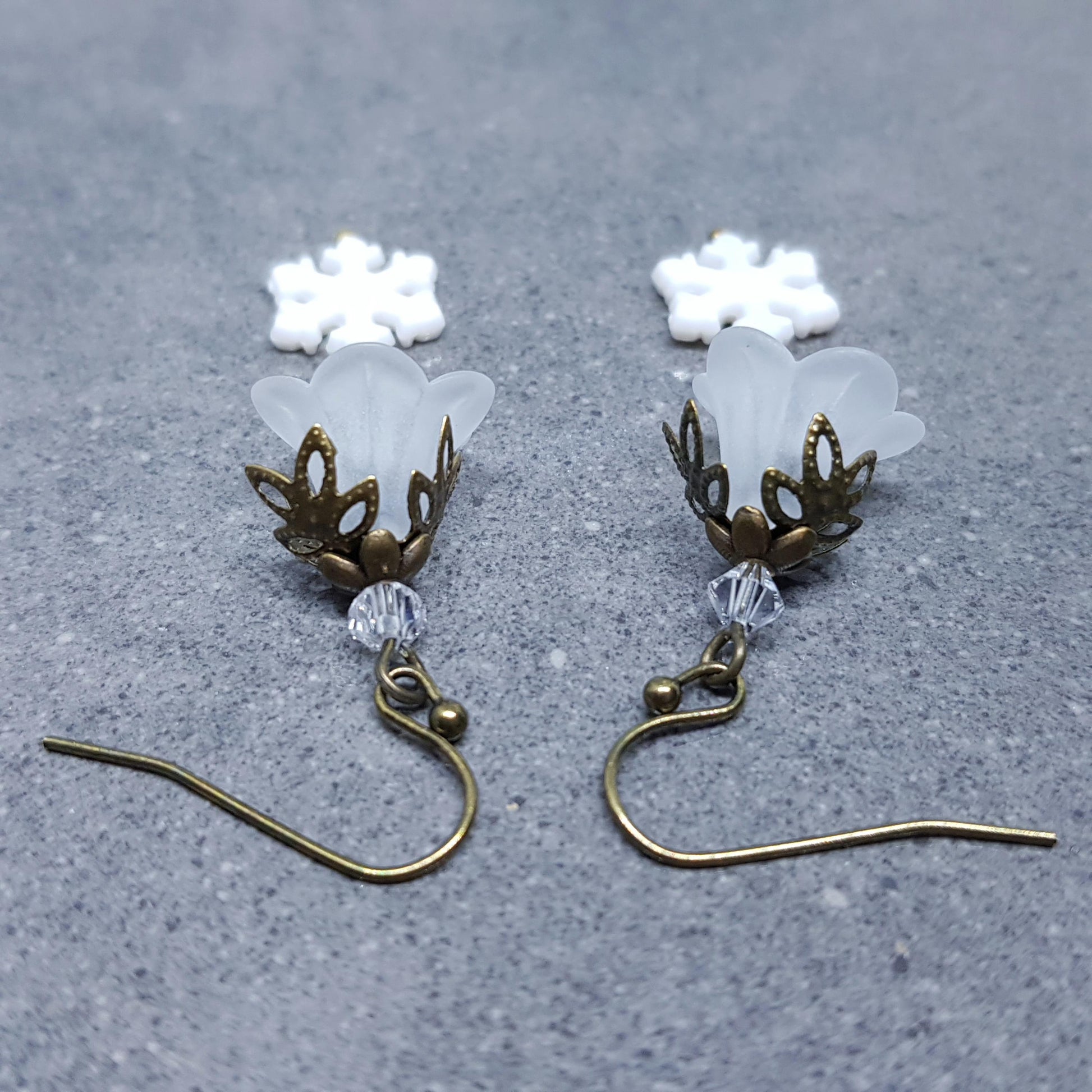 Christmas Flower Earrings, Choice of Ear Wires, White Snowflake Earrings, Seasonal Earrings, Festive Jewellery, PRIMERO Crystals®