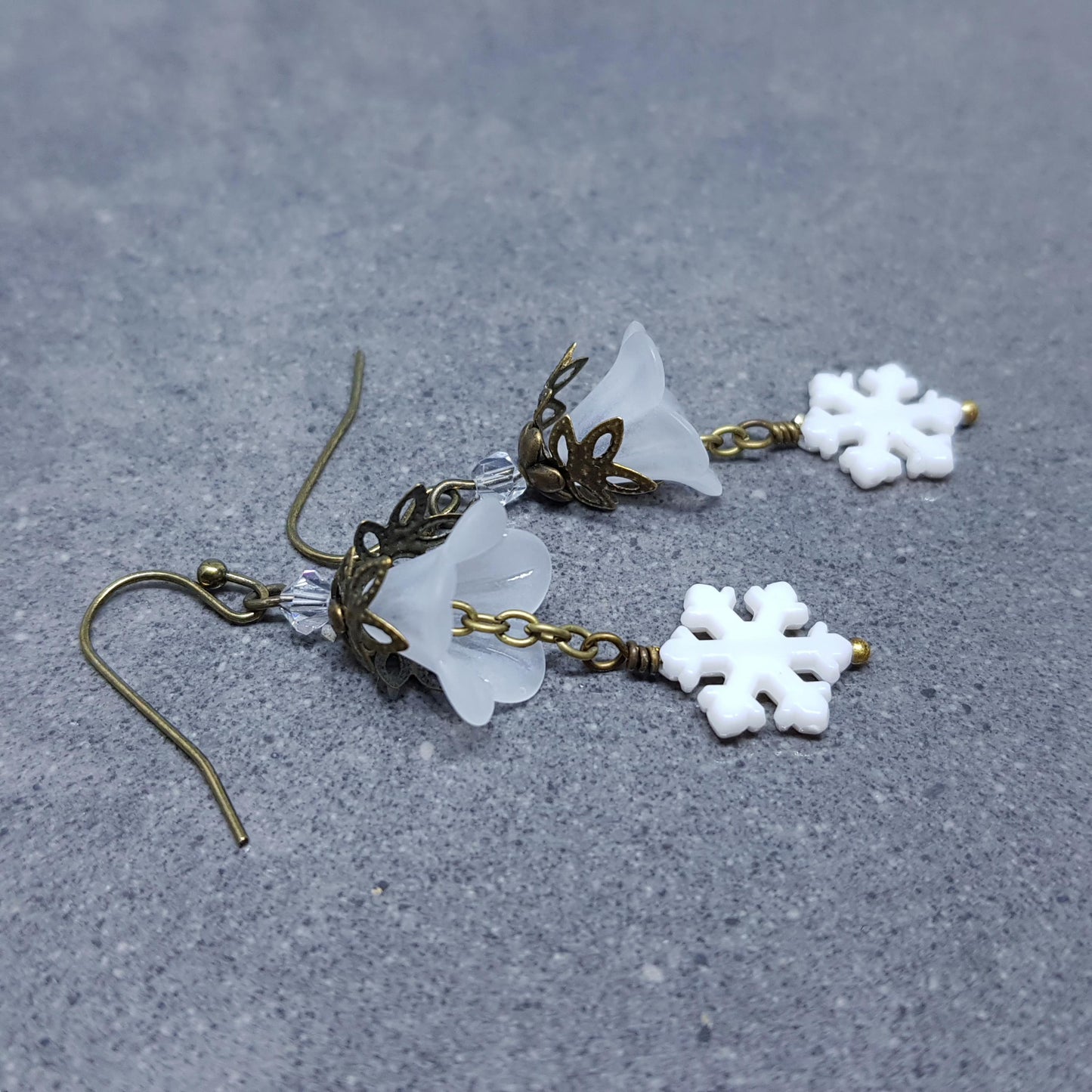 Christmas Flower Earrings, Choice of Ear Wires, White Snowflake Earrings, Seasonal Earrings, Festive Jewellery, PRIMERO Crystals®