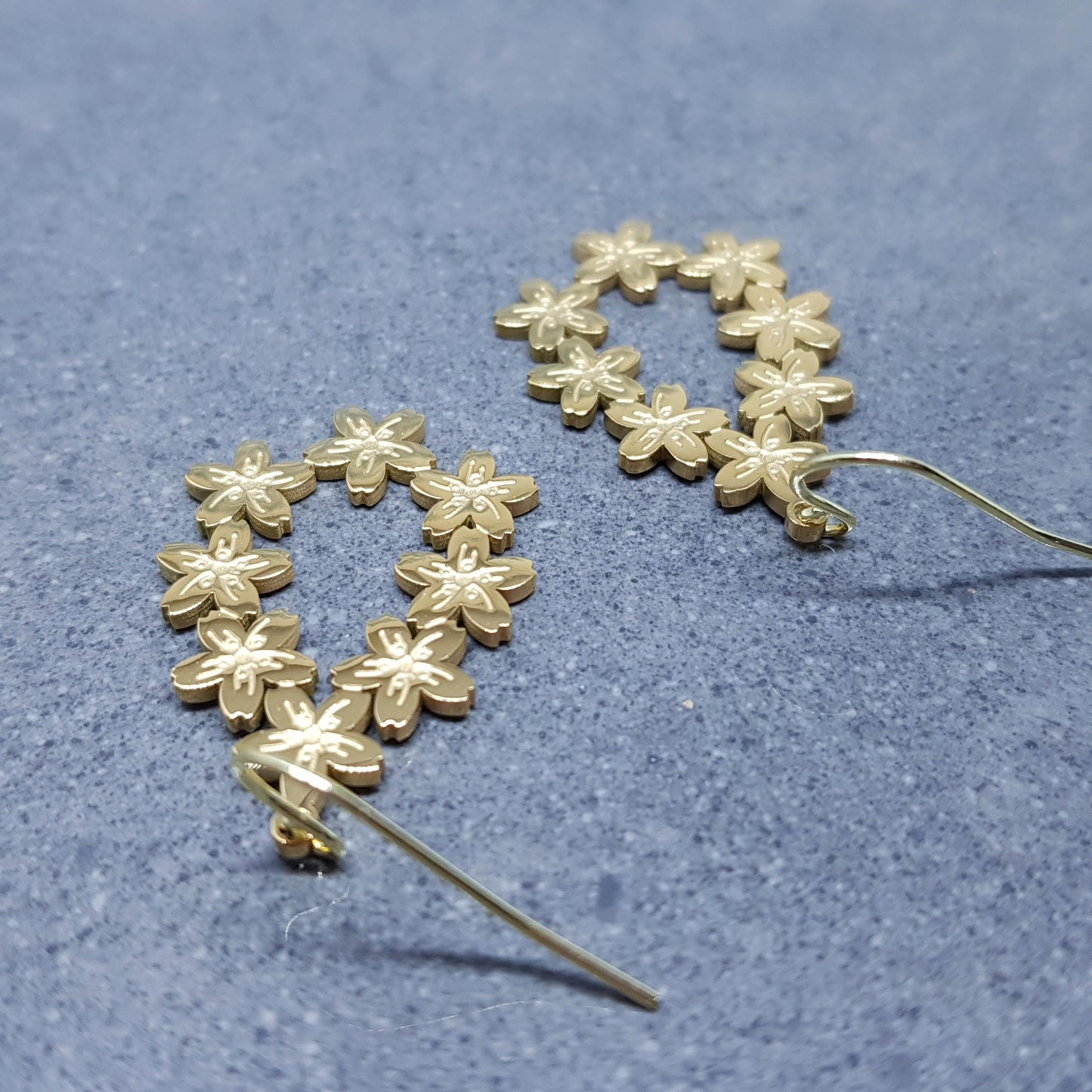 Cherry Blossom Flower Teardrop Earrings, Hypoallergenic Ear Wires, Flower Jewellery, 18K Gold Plated, Detailed and Pretty