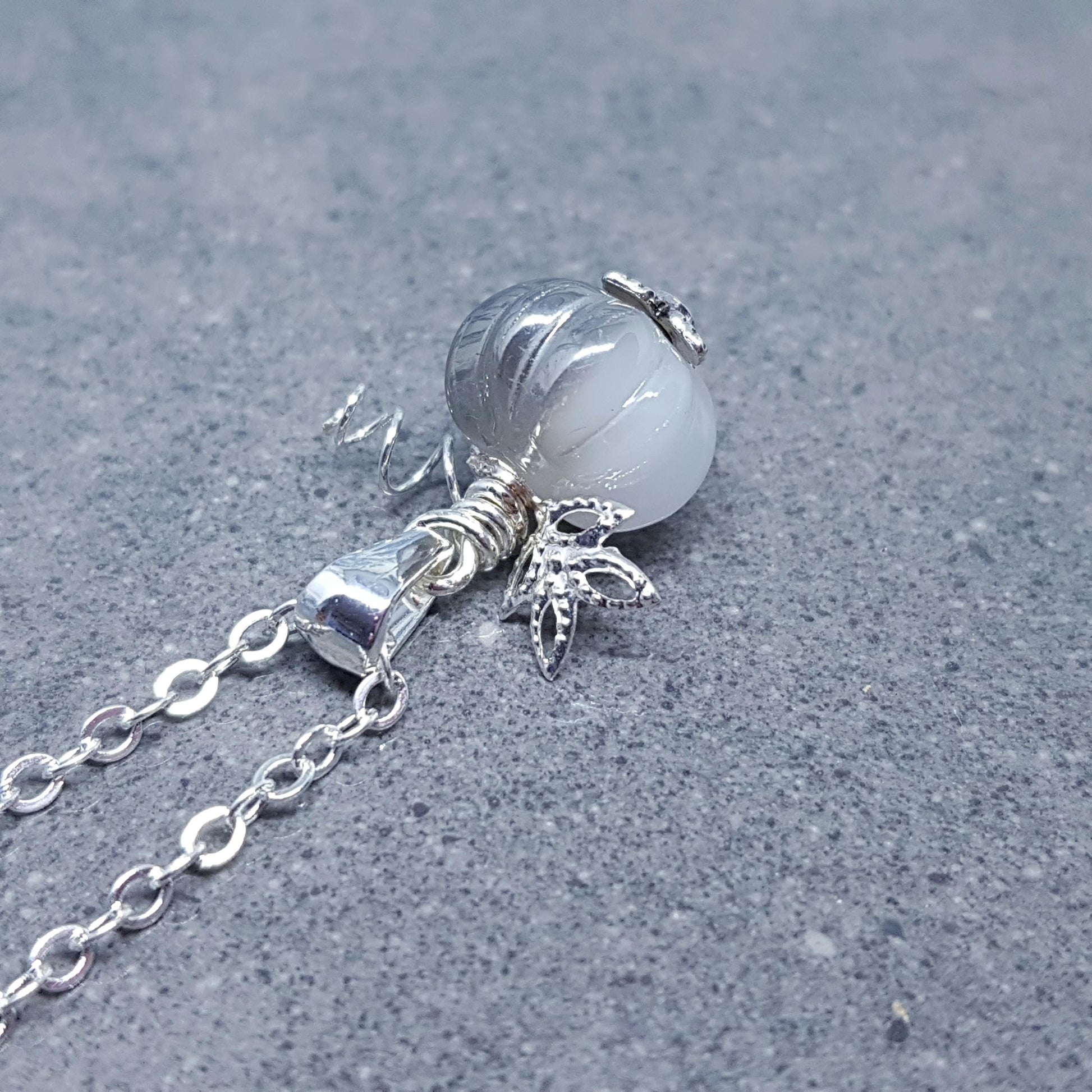 Glass Pumpkin Necklace, Silver Plated or Sterling Silver Chain, Glass Jewelry, Autumn Necklace, Fall, Halloween, Thanksgiving