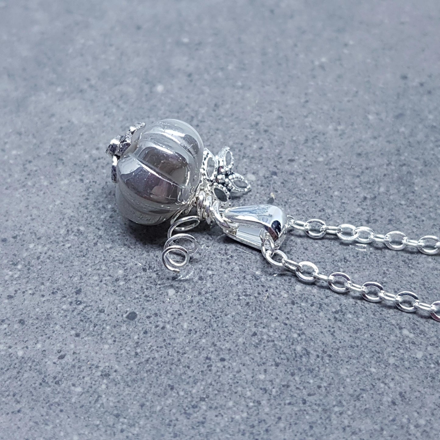 Glass Pumpkin Necklace, Silver Plated or Sterling Silver Chain, Glass Jewelry, Autumn Necklace, Fall, Halloween, Thanksgiving