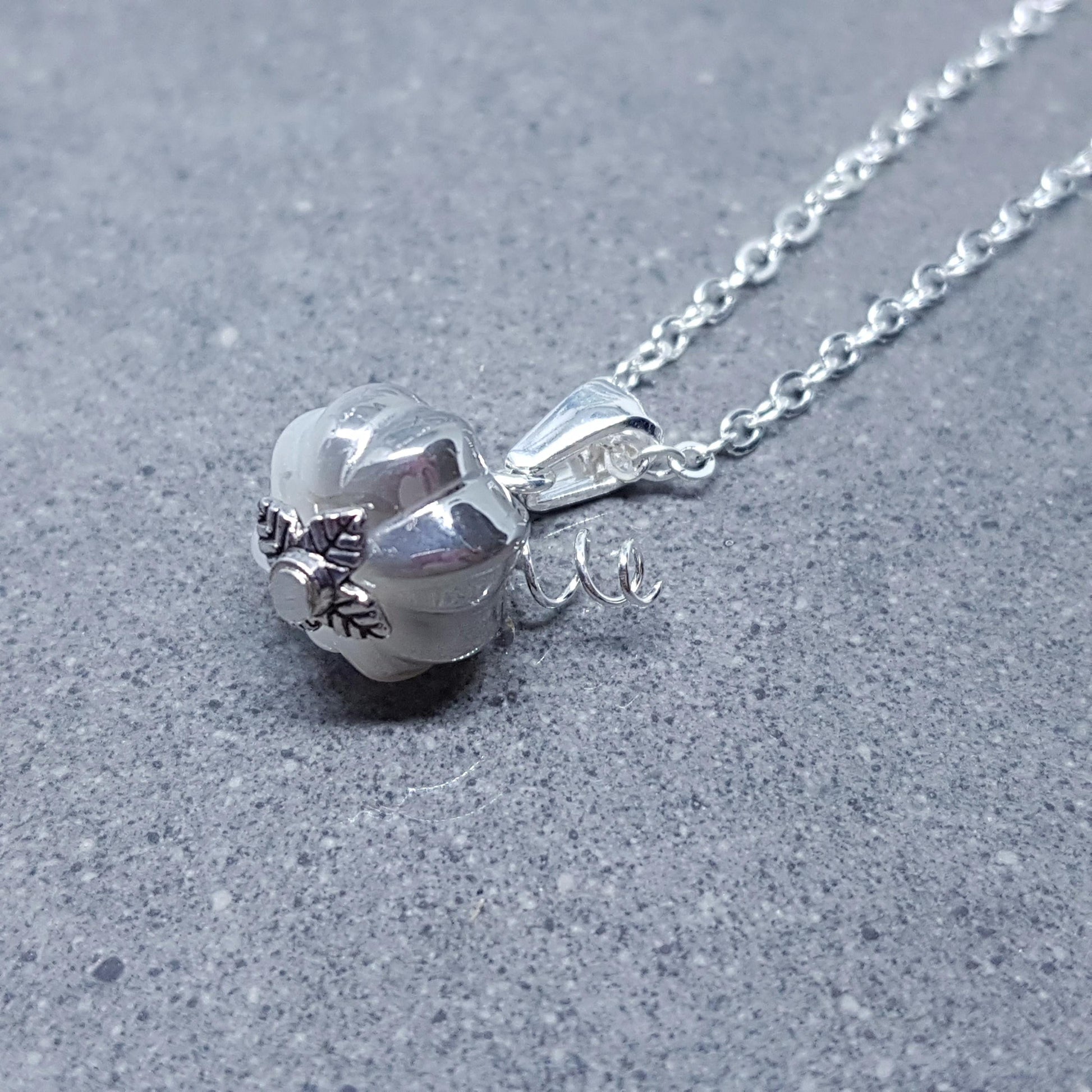 Glass Pumpkin Necklace, Silver Plated or Sterling Silver Chain, Glass Jewelry, Autumn Necklace, Fall, Halloween, Thanksgiving