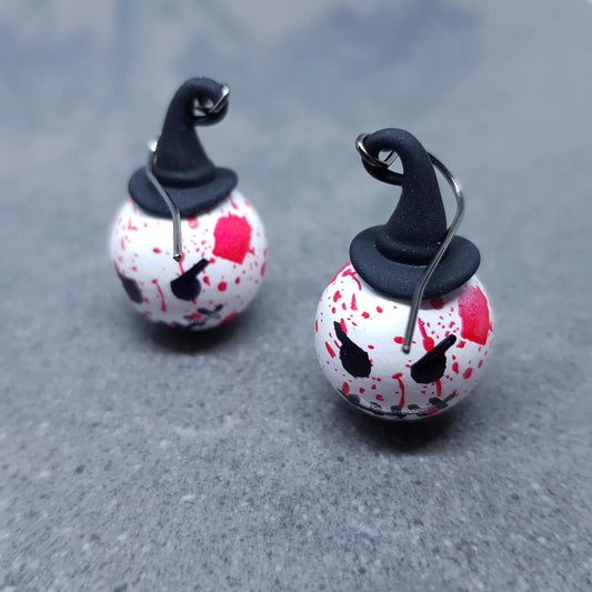 Pumpkin Earrings, Choice Ear Wires, Jack O'lantern Earrings, Scary Pumpkin Jewelry, Autumn/Fall Earrings, Halloween, Blood Splattered