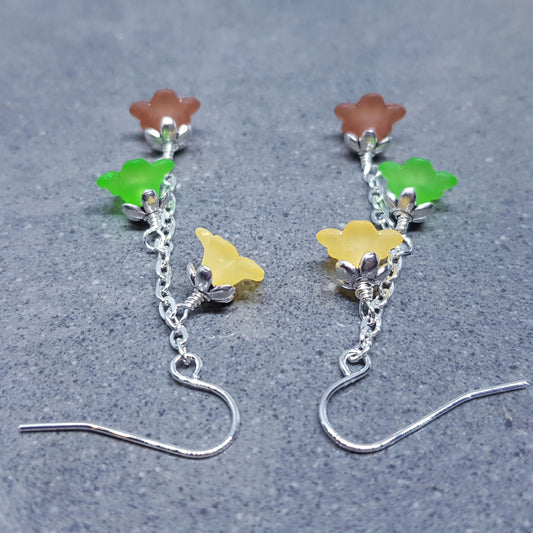 Flower Earrings, Hypoallergenic Ear Wires, Boho Jewelry, Green, Peach, Brown Earrings, Vintage Earrings, Fall/Autumn Earrings