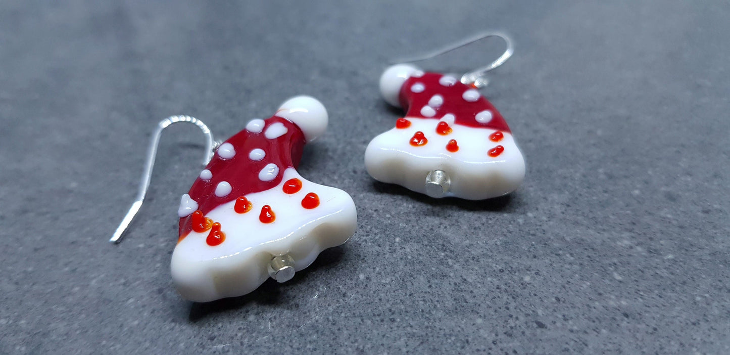 Glass Santa Hat Earrings, Snowflake Earrings, Glass Jewelry, Hypoallergenic, Santa Earrings, Christmas Earrings, Festive Earrings
