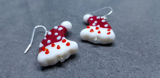 Glass Santa Hat Earrings, Snowflake Earrings, Glass Jewelry, Hypoallergenic, Santa Earrings, Christmas Earrings, Festive Earrings