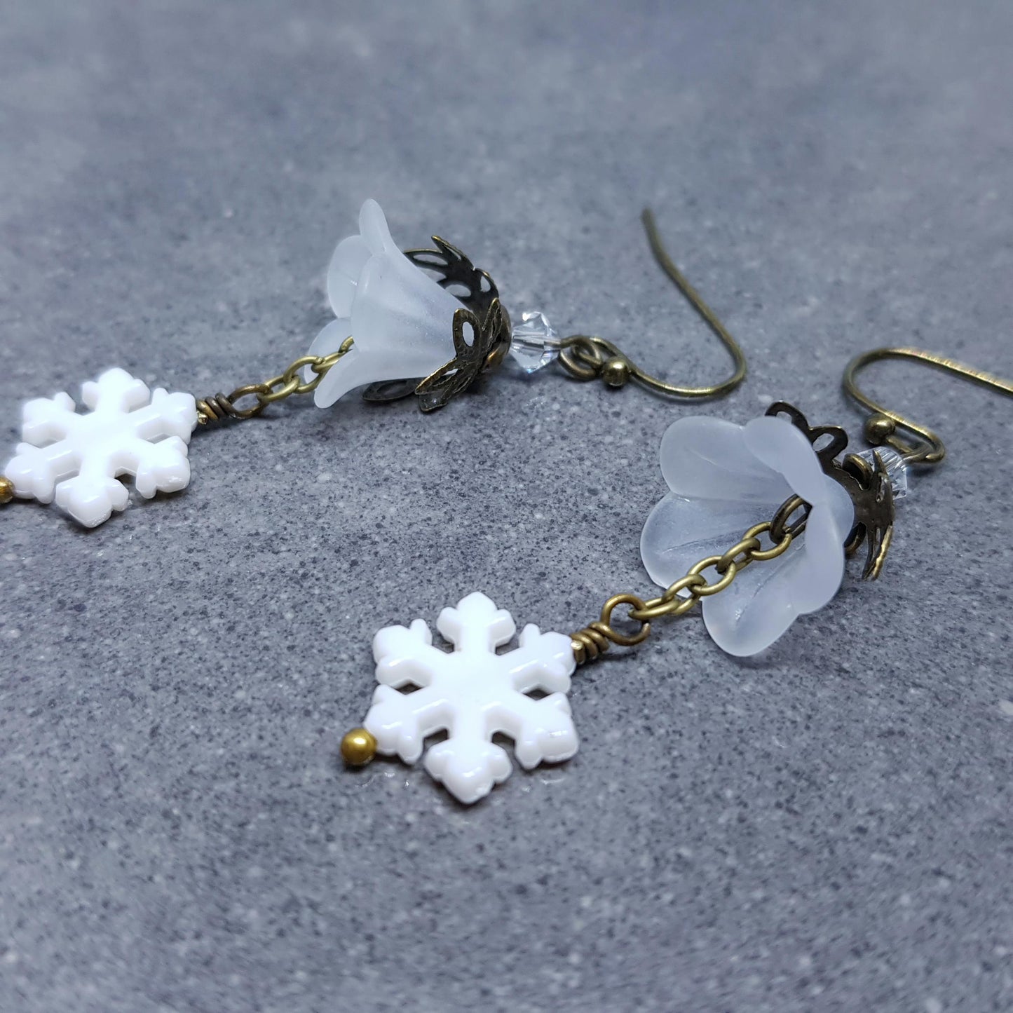 Christmas Flower Earrings, Choice of Ear Wires, White Snowflake Earrings, Seasonal Earrings, Festive Jewellery, PRIMERO Crystals®