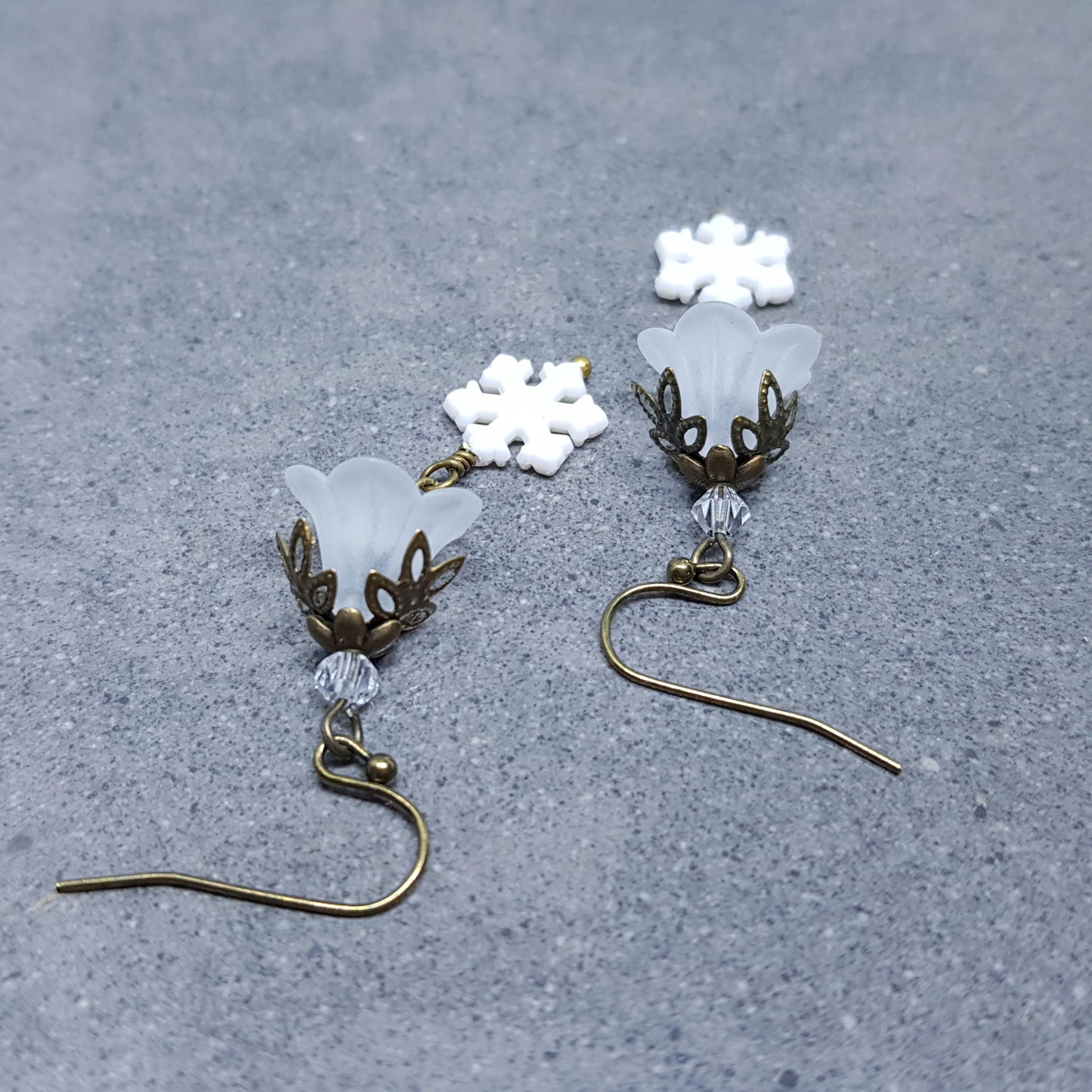 Christmas Flower Earrings, Choice of Ear Wires, White Snowflake Earrings, Seasonal Earrings, Festive Jewellery, PRIMERO Crystals®